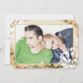 Je foto Roos Gold Damask Floral Wedding Kaart (Achterkant)