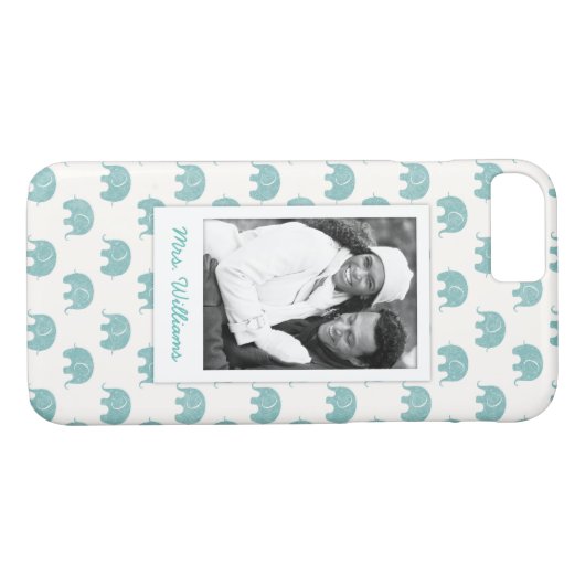 Je foto toevoegen | Blauwgroen olifantenpatroon be Case-Mate iPhone Case (Achterkant (Horizontaal))