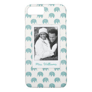Je foto toevoegen   Blauwgroen olifantenpatroon be Case-Mate iPhone Case