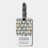 Je foto toevoegen | Cute Hipster Cats Pattern Bagagelabel (Achterkant verticaal)