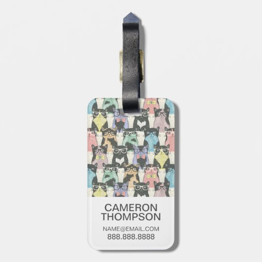 Je foto toevoegen | Cute Hipster Cats Pattern Bagagelabel (Achterkant verticaal)