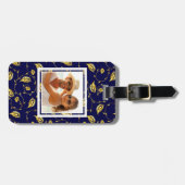 Je foto toevoegen | Donkerblauw Peacock-patroon Bagagelabel (Voorkant horizontaal)