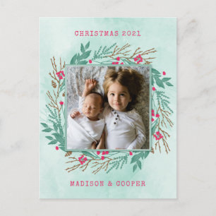 Je foto toevoegen   Kerstfeestdag Floral Wreate Briefkaart