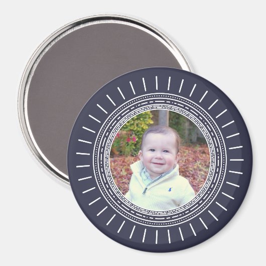 Je foto toevoegen | Modern Navy Blue & White Magneet (Voorkant / Achterkant)