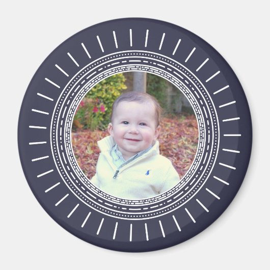 Je foto toevoegen | Modern Navy Blue & White Magneet (Voorkant)