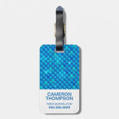 Je foto toevoegen | Neon Blue Fish Scales Bagagelabel (Achterkant verticaal)