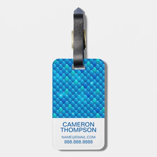 Je foto toevoegen | Neon Blue Fish Scales Bagagelabel (Achterkant verticaal)
