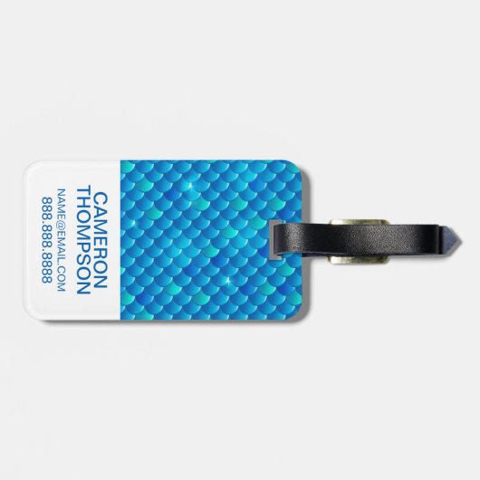 Je foto toevoegen | Neon Blue Fish Scales Bagagelabel (Achterkant horizontaal)