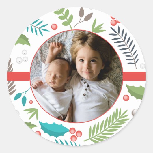 Je foto toevoegen | Vrolijk kerstfeest Ronde Sticker (Voorkant)