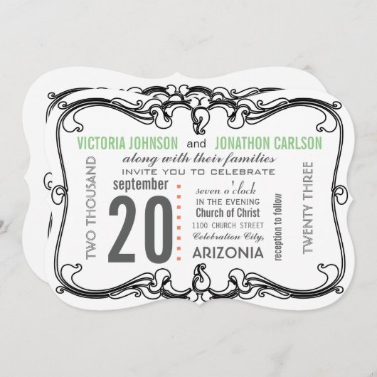 Je foto van Deco Retro Wedding Kaart (Voorkant / Achterkant)