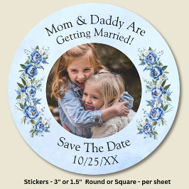 Je foto van kinderen Moeder Vader trouwen Blauwe P Ronde Sticker