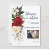 Je foto Waterverf Floral Navy Burgundy Kaart (Voorkant)