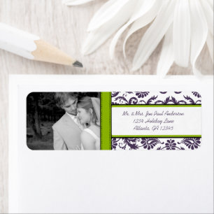 Je foto Weddenschap  Apple Green Damask Etiket