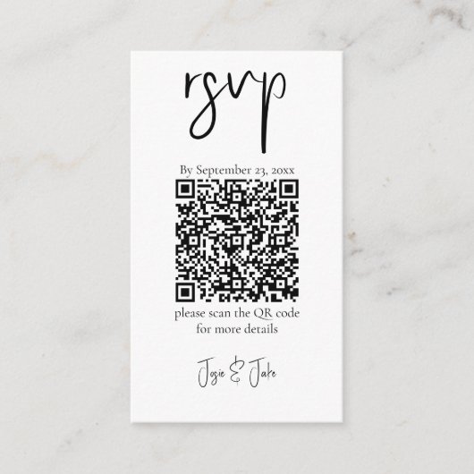 Je foto, zwarte en witte QR code bruiloft RSVP Informatiekaartje (Voorkant)