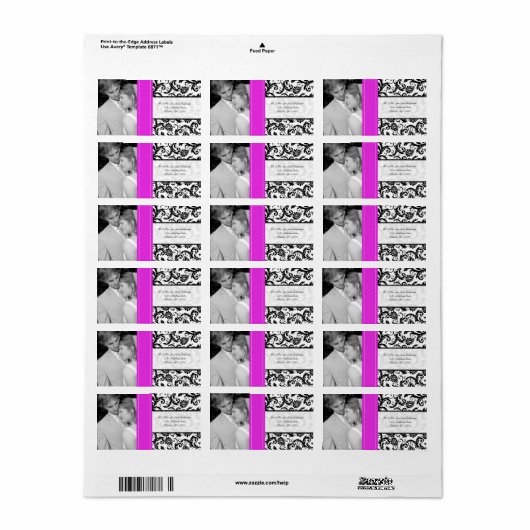 Je fotobruiloft  Hot Pink Damask Etiket (Full Sheet)
