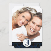 Je fotomarinemacht en Black Damask Wedding Kaart (Achterkant)