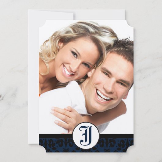 Je fotomarinemacht en Black Damask Wedding Kaart (Achterkant)