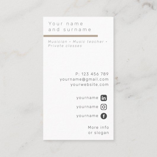 Je fotomusicus pianist omlijst Visitekaartje (Achterkant)