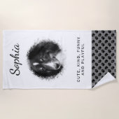 Je foto's en zwarte petten op grijze en aangepaste strandlaken (Voorkant)