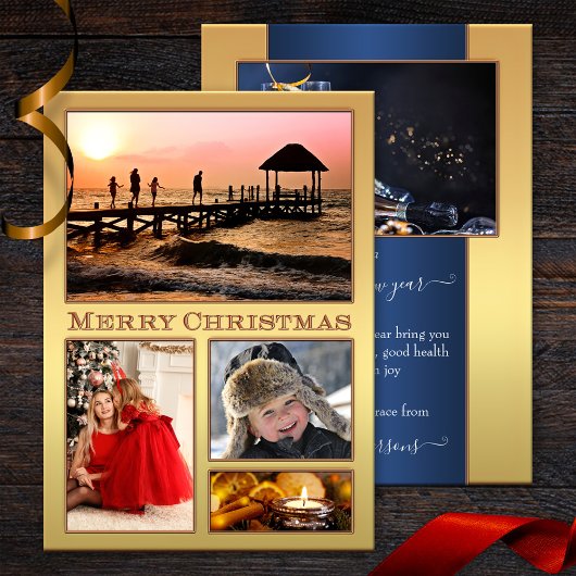 Je foto's feestelijke gouden kerstkaart voor Feest