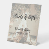 Je foto's met bruidskaarten en cadeaus reclamebord met voetstuk (Voorkant)