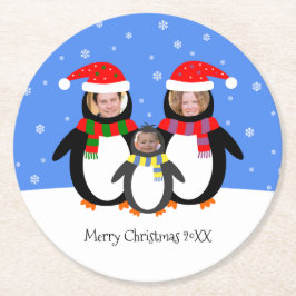 Je foto's winterpinguïnfamilie xmas kartonnen onderzetters