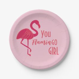 Je gaat naar Girl Pink Flamingo Papieren Bordje