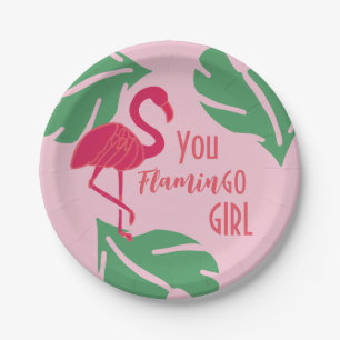 Je gaat naar Girl Tropical Pink Flamingo Papieren Bordje