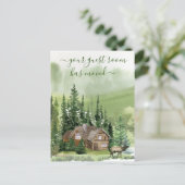 Je gastenkamer is verhuisd Cabin Mountain Forest Aankondigingskaart (Staand voorkant)