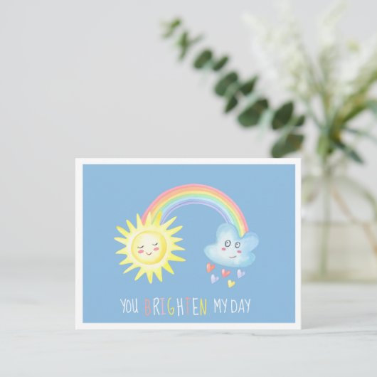 Je geeft mijn dag op | Regenboog-Kinder Valentijn Feestdagenkaart (Staand voorkant)