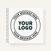 Je geüploade logo + bewerkbare cirkelvormige tekst notitieboek (Voorkant)