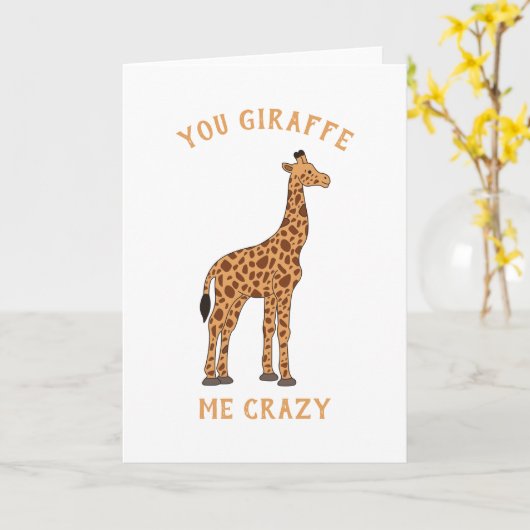 Je Giraffe me gek Funny Zoo Safari Animal Pun Kaart (Gele Bloem)