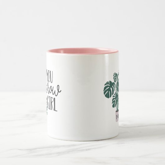 Je groeit meisje | Funny Monogram Plant Lovers Tweekleurige Koffiemok (Center)