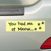 Je had me bij Meow.. Cat Lover. Bumpersticker (Op auto)