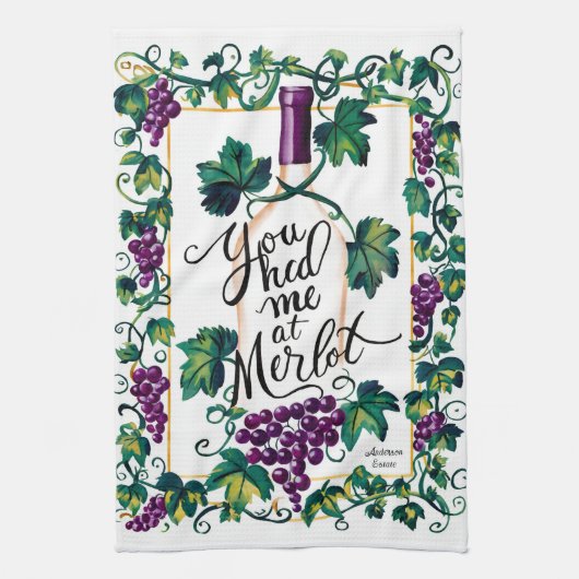 Je had me bij Merlot Custom Paarse Vino Theedoek (Verticaal)