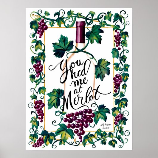 Je had me bij Merlot Red Wine Lover Custom Poster (Voorkant)