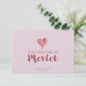 Je had me bij Merlot Valentijns Dank je Bedankkaart (Staand voorkant)