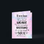 Je hart is een Kaart zonder blozen<br><div class="desc">Laat een vriend weten dat je aan hen denkt en wat een zegen ze in je leven zijn met dit elegante handschrift-stijl-typografische ontwerp. Het voorste van kaart kenmerkt bericht (Placeholder voor de naam van uw vriend bij bovenkant) "Uw vriendelijke hart is een verbazingwekkende zegen aan elke ziel die u kent."...</div>