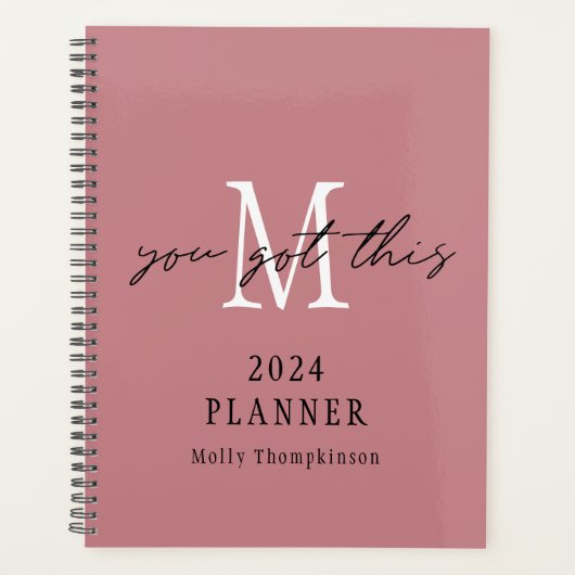 Je hebt deze 2024 Monogram Initiaal naam roze Planner (Voorkant)