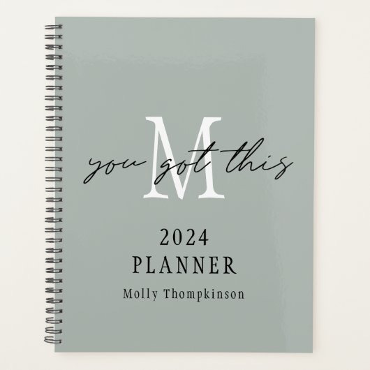 Je hebt deze 2024 Monogram Initiaal naam Sage Planner (Voorkant)