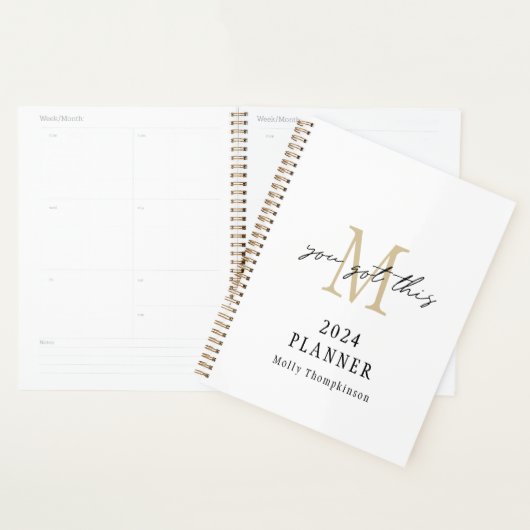 Je hebt deze 2024 Monogram Initiaal naam wit Planner (Display)