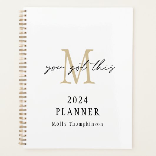Je hebt deze 2024 Monogram Initiaal naam wit Planner (Voorkant)