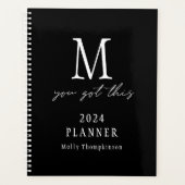 Je hebt deze 2024 Monogram Initiaal naam zwart Planner (Voorkant)