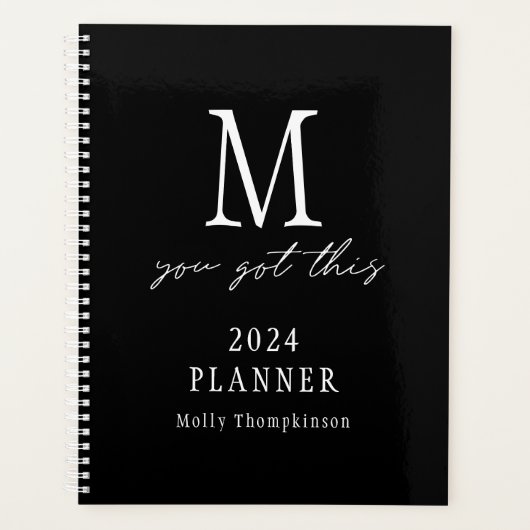 Je hebt deze 2024 Monogram Initiaal naam zwart Planner (Voorkant)