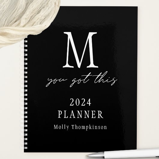 Je hebt deze 2024 Monogram Initiaal naam zwart Planner