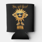 Je hebt deze grappige lachende zon met een zonnebr blikjeskoeler (Achterkant)