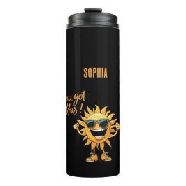 Je hebt deze grappige lachende zon met een zonnebr thermosbeker