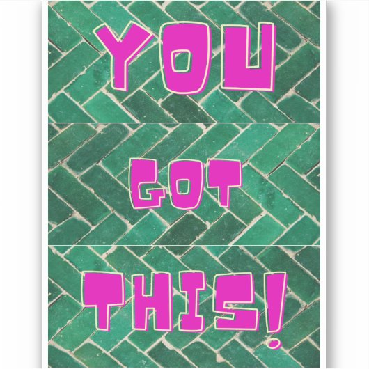 Je hebt dit! Helderroze op groen patroon Sticker (Voorkant)