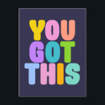 Je hebt dit kleurrijke Inspirerend citaat Briefkaart<br><div class="desc">Stuur een boost van aanmoediging met dit levendige "You Got This" briefkaart! Met gedurfde, kleurrijke typografie tegen een diepe marine achtergrond, is dit ontwerp perfect voor het verspreiden van positiviteit. Of je nu een vriend aanmoedigt, je werkplek motiveert of iemand een beetje extra zelfvertrouwen geeft, dit briefkaart is een leuke...</div>