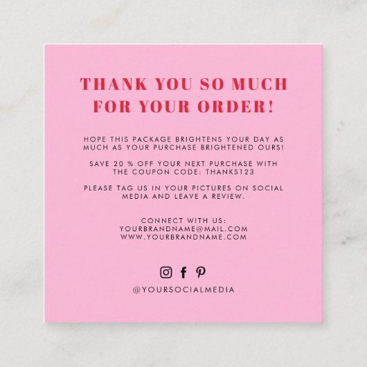 Je hebt een geweldige smaak bedankt vierkante visitekaartje (Achterkant)